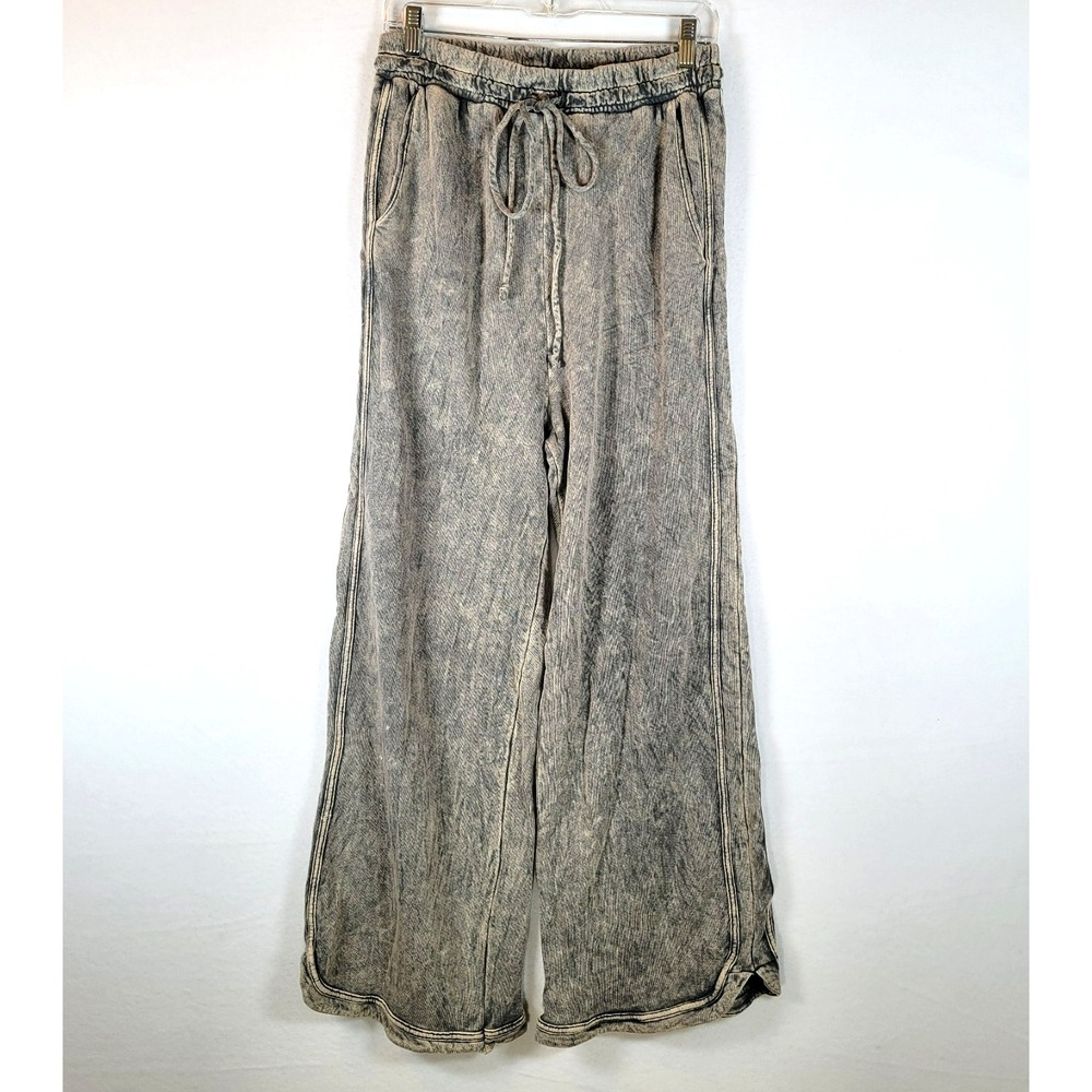 Three Birds Nest Womens Wide Leg Acid Wash Sweatpants Size Medium Gray MP6294